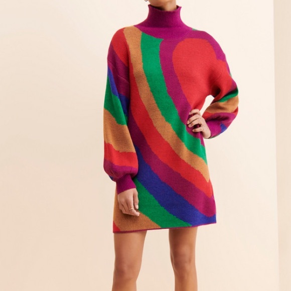 FARM Rio Rainbow Wild Hearts Sweater Dress - Picture 2 of 5